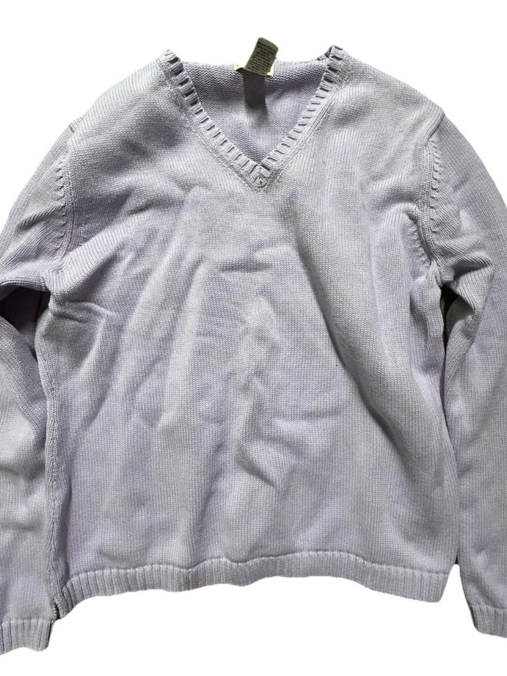 Women’s LL Bean Purple Knit V Neck Cotton Sweater Size Large